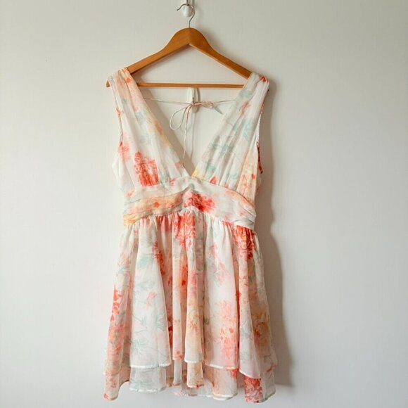 Abercrombie & Fitch Flirty Drama Ruffle Mini Dress Pastel Floral Size Large - Picture 7 of 11